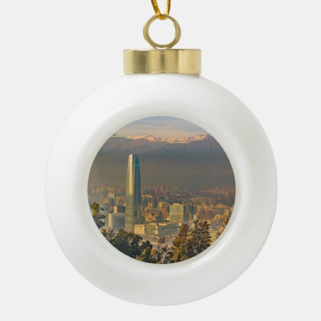 Santiago de Chile Aerial View from San Cristobal H Ceramic Ball Christmas Ornament (Front)