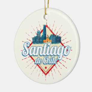 Santiago de Chile City Holiday Retro Skyline Ceramic Ornament