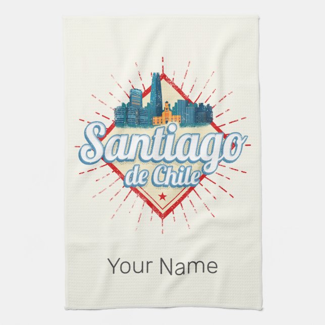 Santiago de Chile City Holiday Retro Skyline Kitchen Towel (Vertical)