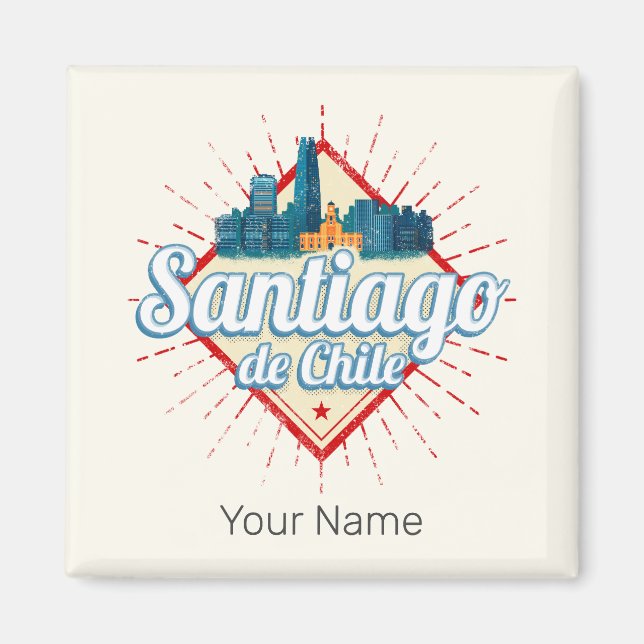Santiago de Chile City Holiday Retro Skyline Magnet (Front)