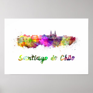 Santiago de Chile V2 skyline in watercolor Poster
