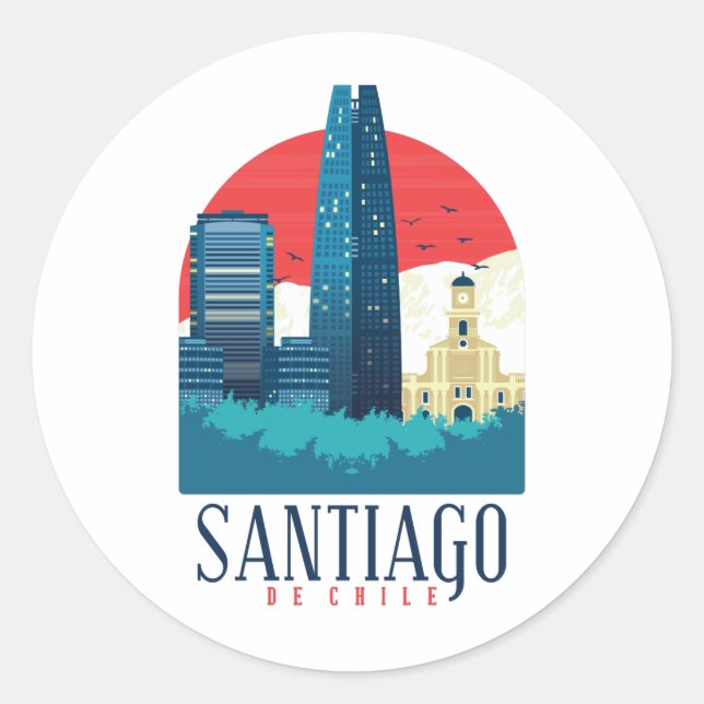 Santiago de Chile Vintage Skyline Classic Round Sticker (Front)
