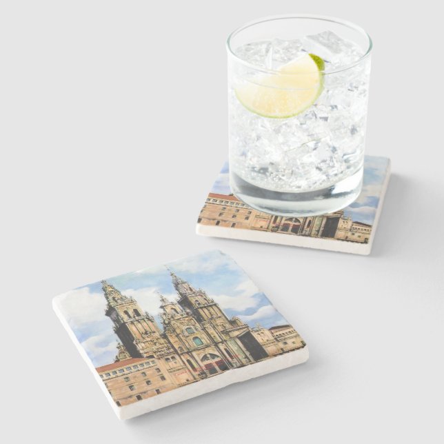 Santiago de Compostela Cathedral (A Coruña) Stone Coaster (Side)