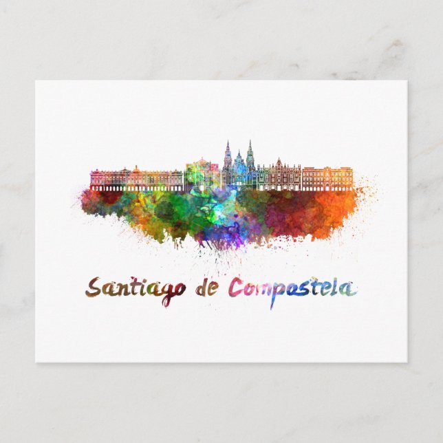 Santiago de Compostela skyline in watercolor Postcard (Front)