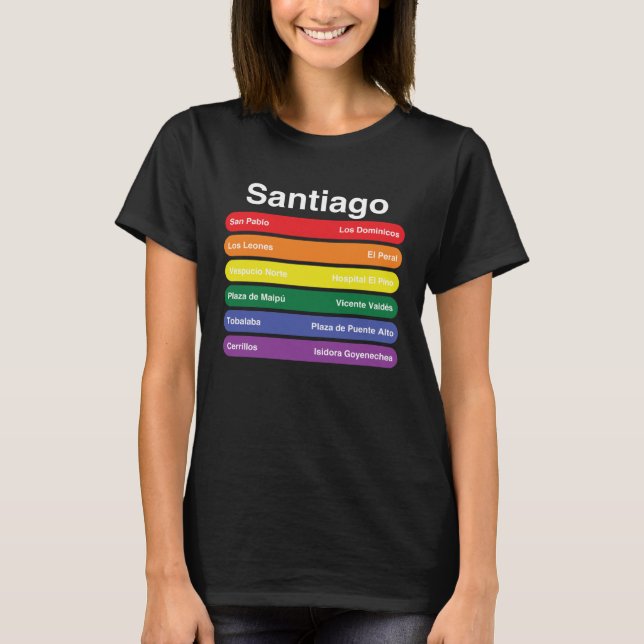 Santiago Pride Rainbow Flag Colour Metro Raillines T-Shirt (Front)