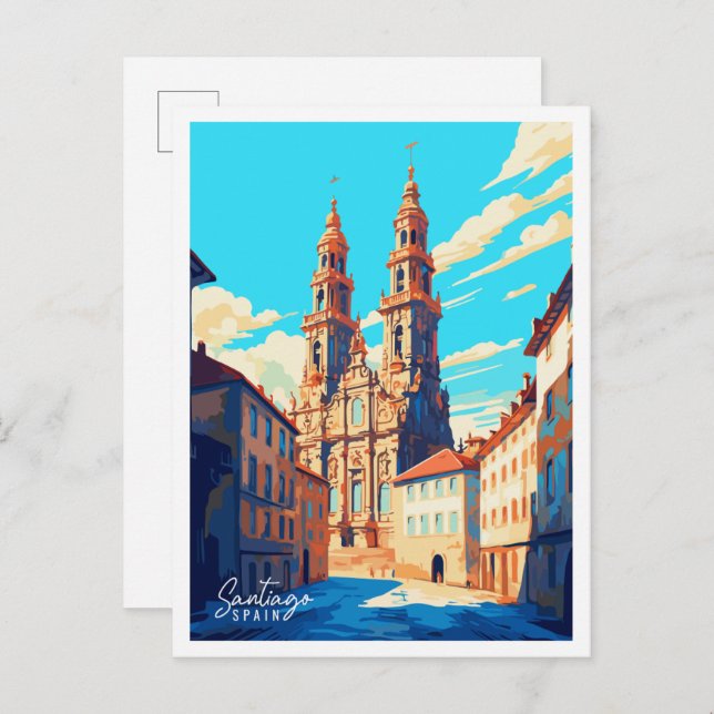 Santiago Spain vintage travel illustration Postcard (Front/Back)