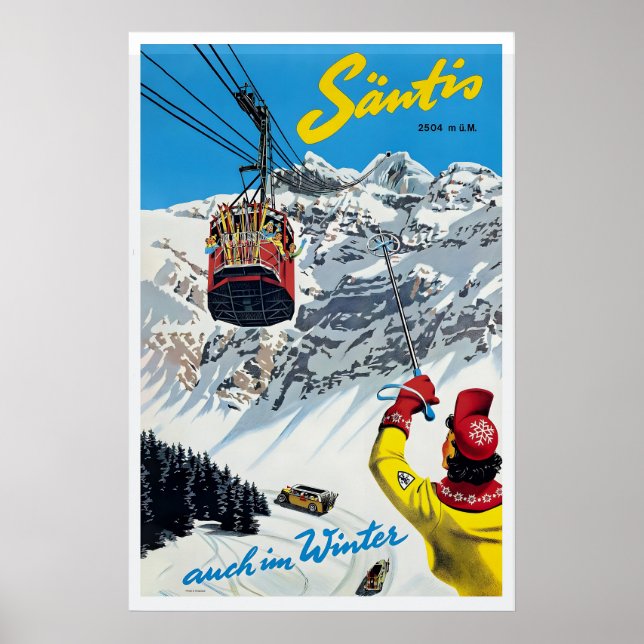 Säntis Switzerland Vintage Ski Poster - Framed (Devant)