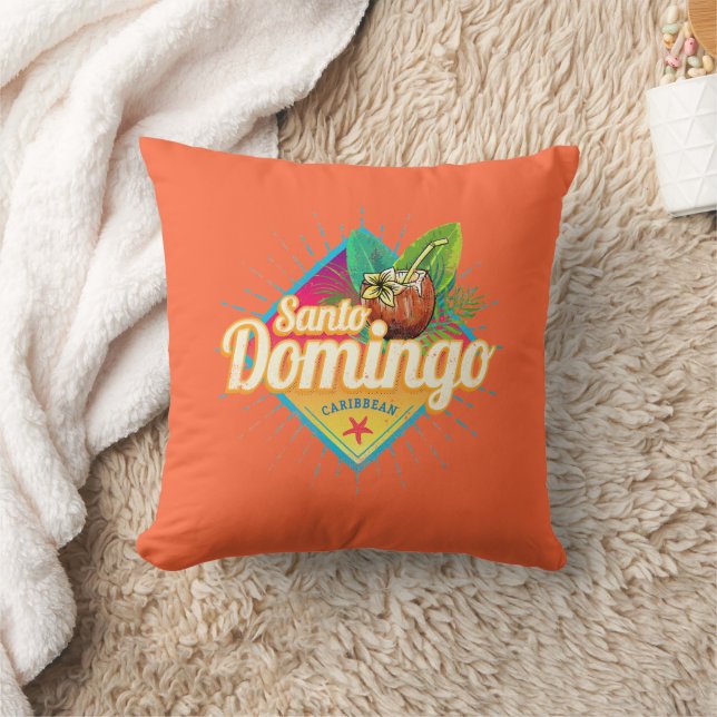 Santo Domingo Caribbean Dominican Republic Retro Throw Pillow (Blanket)