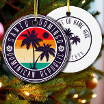 Santo Domingo Dominican Republic Retro Palm tree Ceramic Ornament<br><div class="desc">Santo Domingo retro beach design for vacation. Santo Domingo Caribbean island Vintage souvenir for travel to Caribbean island. Santo Domingo beach artwork for Dominican vacationers and backpackers. Santo Domingo in the Caribbean retro souvenir. Design for backpackers and travel to Dominican Republic. Caribbean island with beach Vintage souvenir for seaside vacationers....</div>