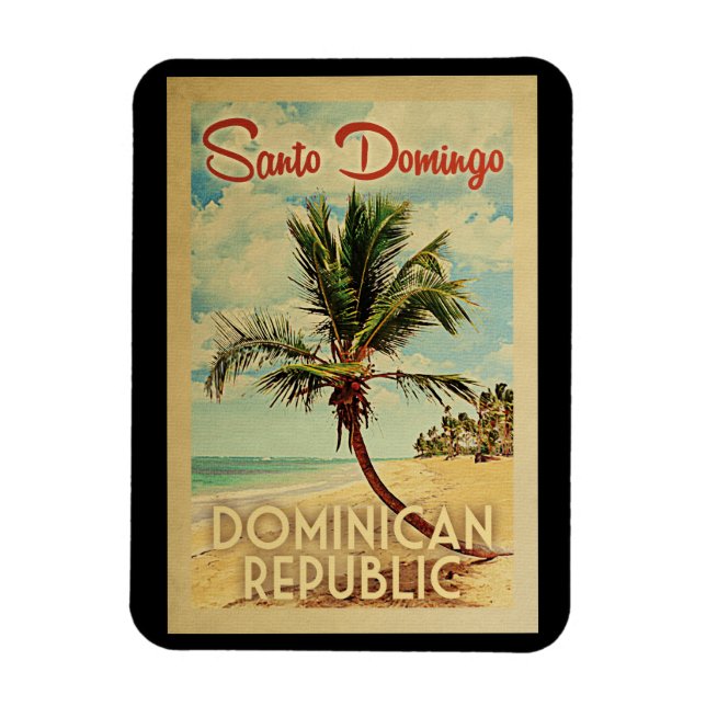 Santo Domingo Palm Tree Vintage Travel Magnet (Vertical)
