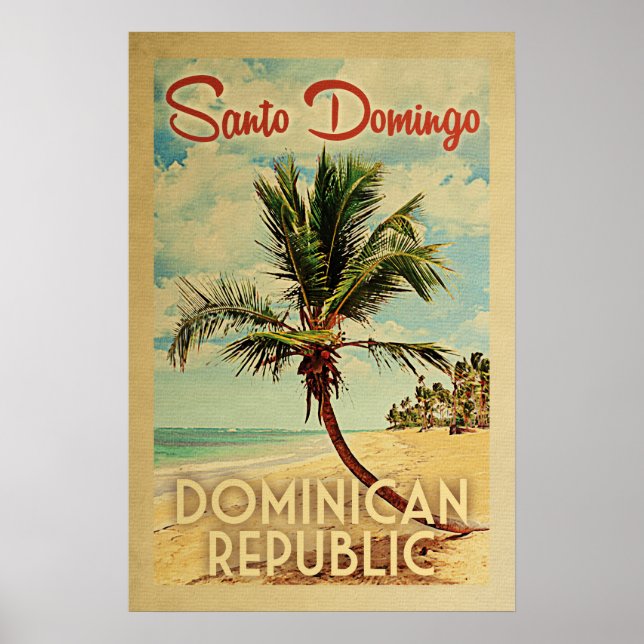 Santo Domingo Poster Palm Tree Vintage Travel (Front)