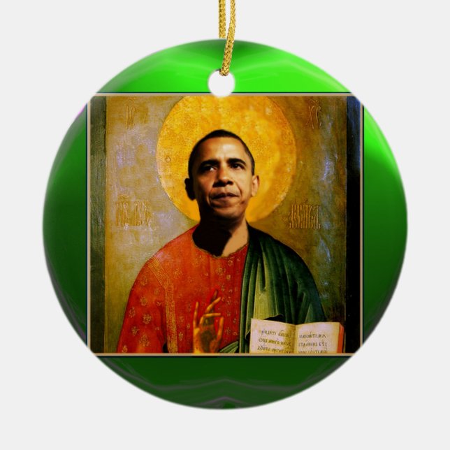 SANTOBAMA  Green Emerald Ceramic Ornament (Front)