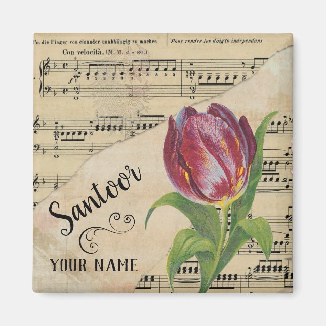 Santoor Tulip Vintage Sheet Music Customized Magnet (Front)
