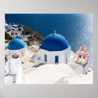 Santorin - Bleu dôme église à Oia poster