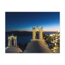 Santorin - Église à Oia au coucher du soleil carte