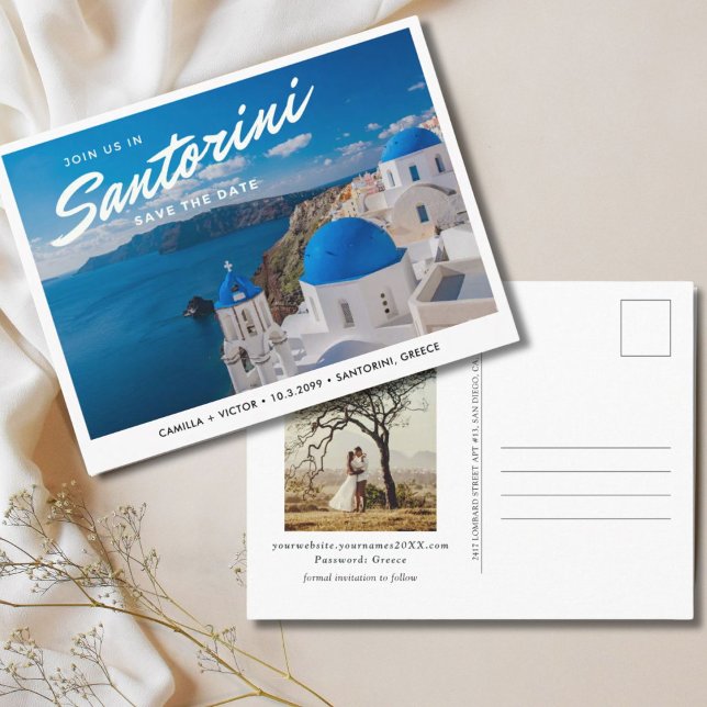 Santorin Grèce Enregistrer la date Carte postale (Créateur téléchargé)