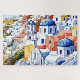 Santorin Grèce garde le puzzle de l'aquarelle