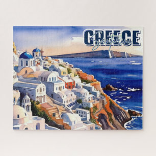 Santorin Grèce garde le puzzle de l'aquarelle