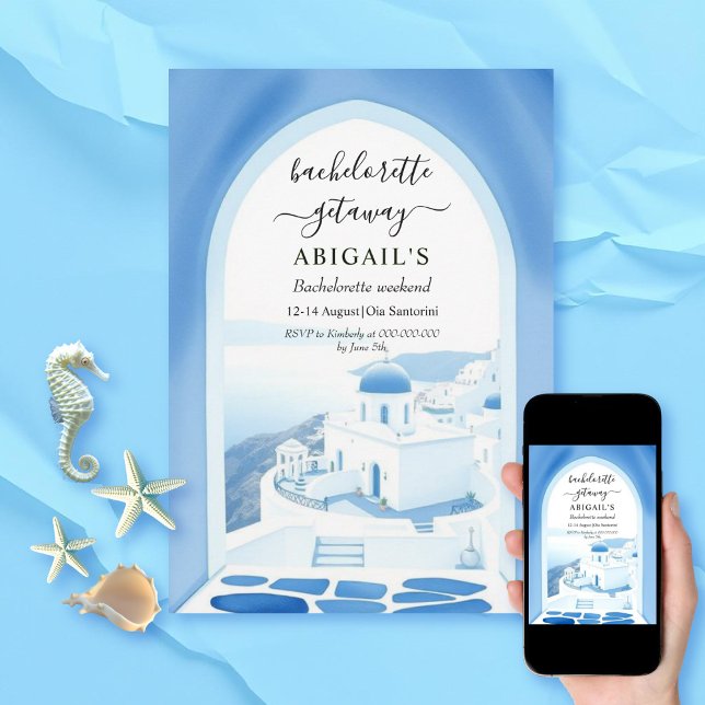 Santorini arch destination bachelorette weekend  invitation (Creator Uploaded)