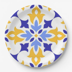 Santorini Aura Gold Floral Coastal Mediterranean Paper Plate