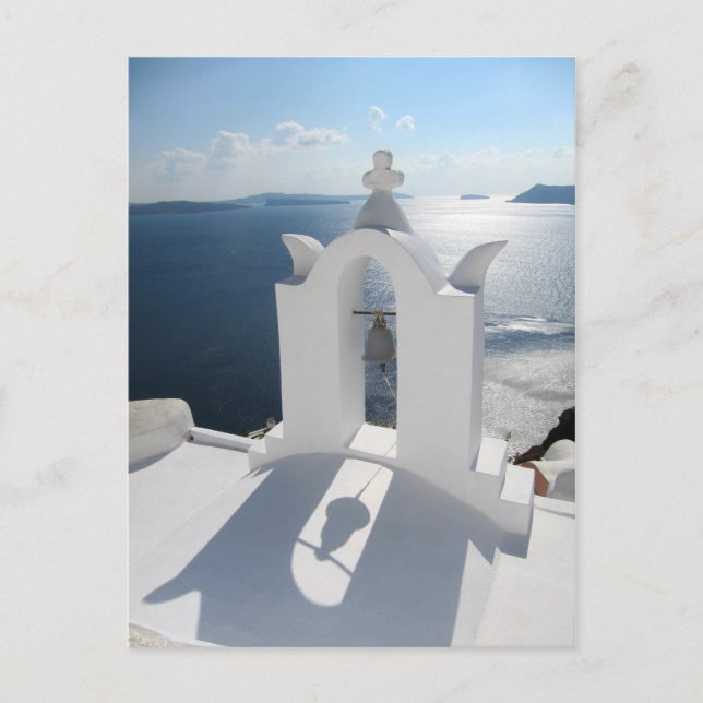 Santorini Bell Tower Casts Shadow Postcard (Front)
