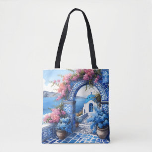 Santorini Blue Coast Wedding Anniversary Custom Tote Bag