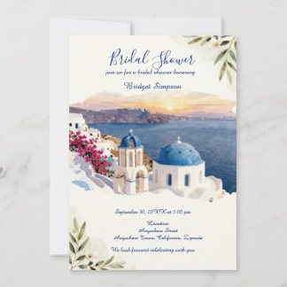 Santorini Blue Destination bridal shower Invitation