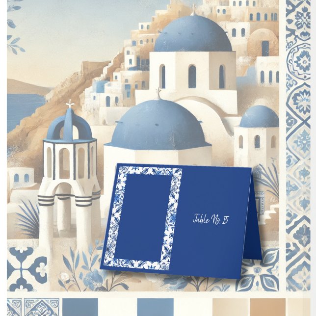 Santorini Blue Mediterranean Wedding Table card (Creator Uploaded)