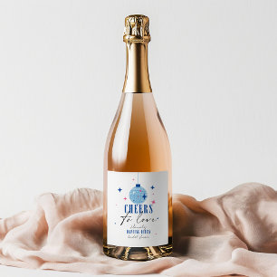 Santorini Blue tile Bougainvillea bridal shower  Sparkling Wine Label