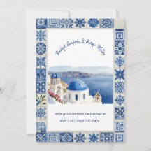 Santorini Blue Tile Watercolor Destination Wedding