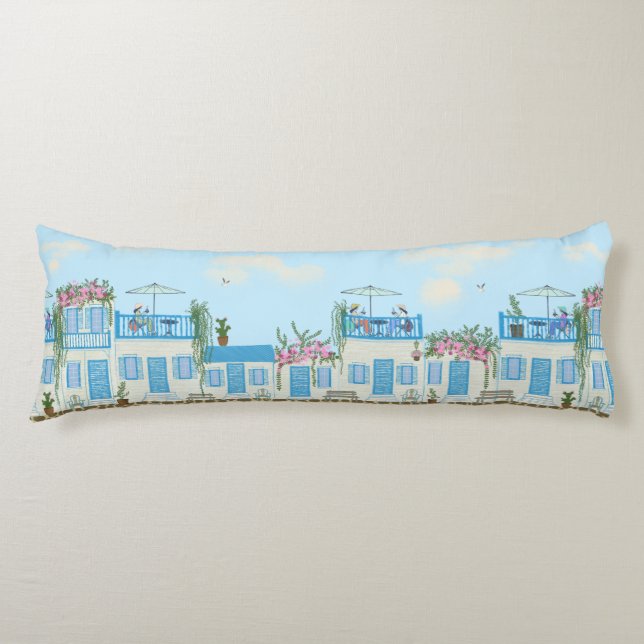 Santorini Blue White Coastal Mediterranean Decor Body Pillow (Front)