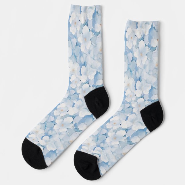 Santorini Blue White Flowers Socks (Left)