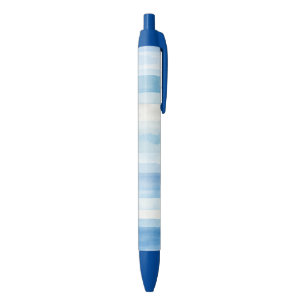 Santorini Blue White Stripes Black Ink Pen