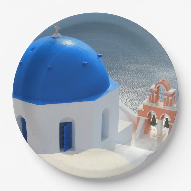 Santorini Church in the Afternoon Sun Paper Plate (Front)