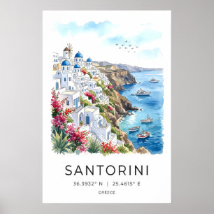 Santorini Cliffside Art Print Aegean Sea View (Ma
