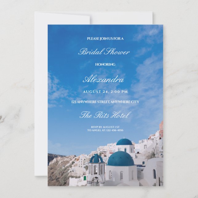 Santorini Destination Bridal Shower  Invitation (Front)