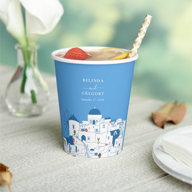 Santorini Destination Greek Island Wedding  Paper Cups (Insitu)