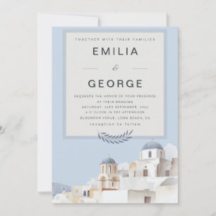 Santorini Destination Wedding Blue & White Invitation