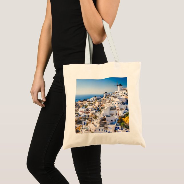 Santorini-Elegant Island Style with Stunning Views Tote Bag (Front (Product))