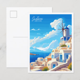 Santorini England vintage travel illustration Postcard