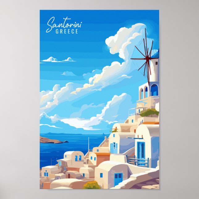 Santorini England vintage travel illustration Poster (Front)