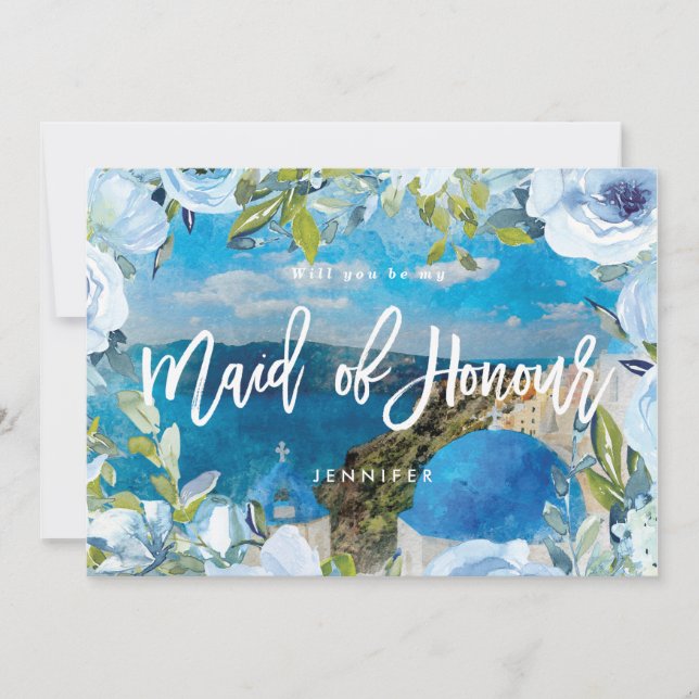 santorini floral maid of honor proposal card (Front)
