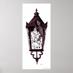 Santorini gekko surreal concept black and white poster