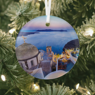 Santorini  glass ornament