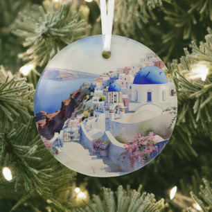 Santorini  glass ornament