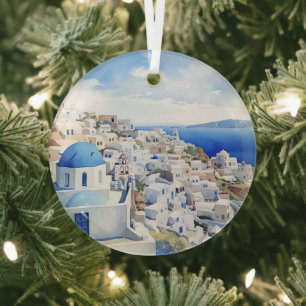 Santorini  glass ornament