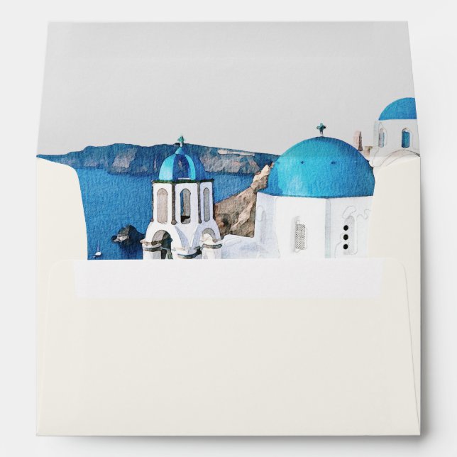 SANTORINI Grèce Aquarelle Skyline Cream Enveloppe (Dos (Bas))