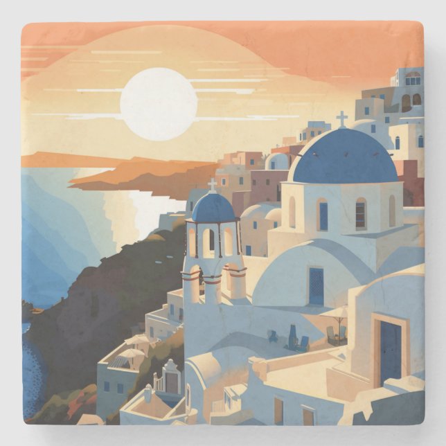 SANTORINI GREECE #1 STONE COASTER (Front)