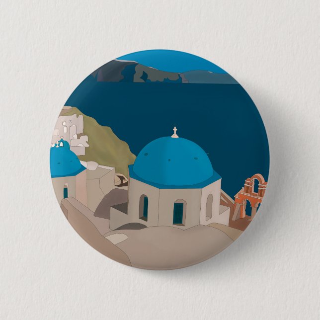 Santorini Greece 2 Inch Round Button (Front)