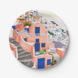 Santorini Greece Architecture Paper Plate